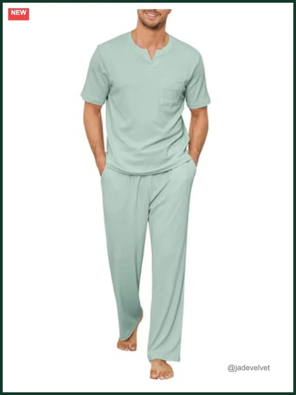 Men's Short Sleeve Pajama Set with Pockets, 2 Piece Loungewear